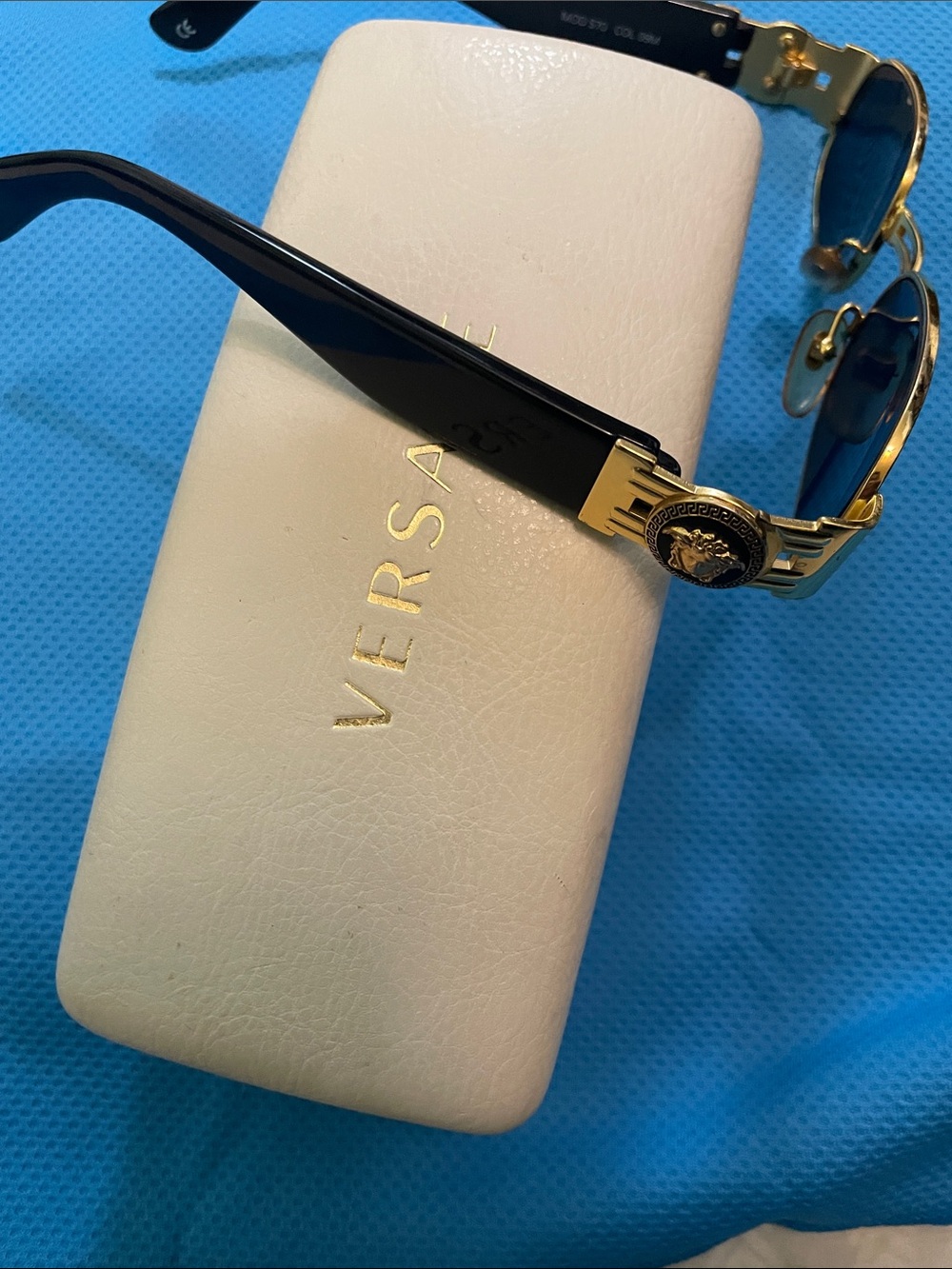Versace Black and Gold Sunglasses with Blue Lenses